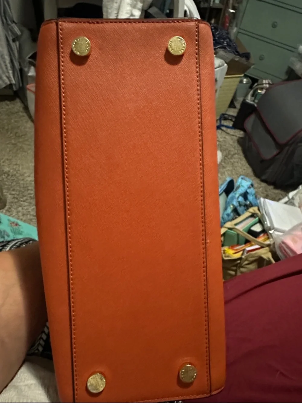 Michael Kors Coral-Orange Saffiano Tote with Top Handles